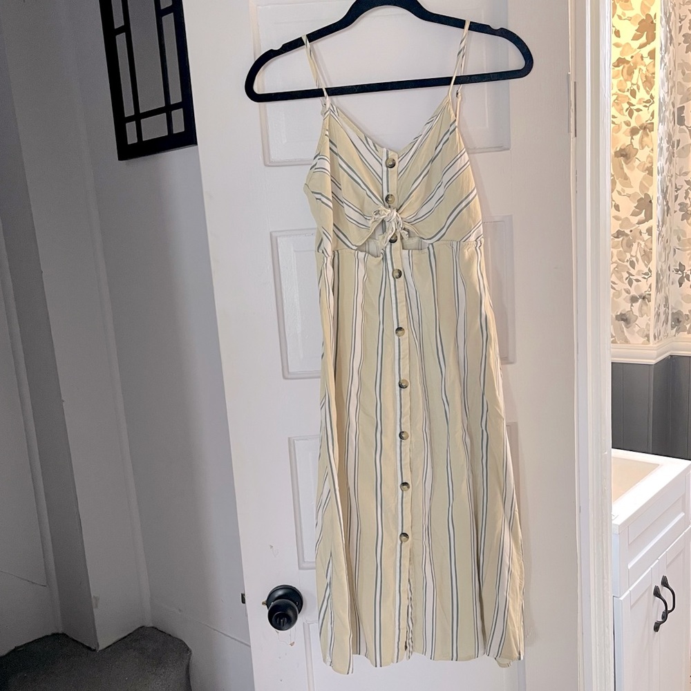 Yellow striped cutout midi dress